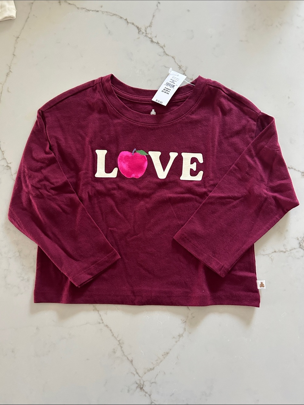 GAP Long Sleeve 'LOVE' Apple Tee - Wine & Pink